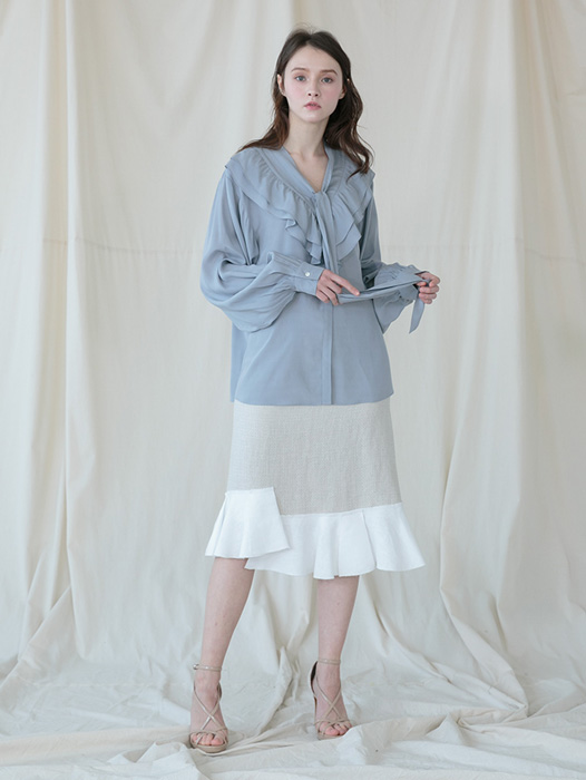 [Coett] Linen Tweed Skirt_BEIGE