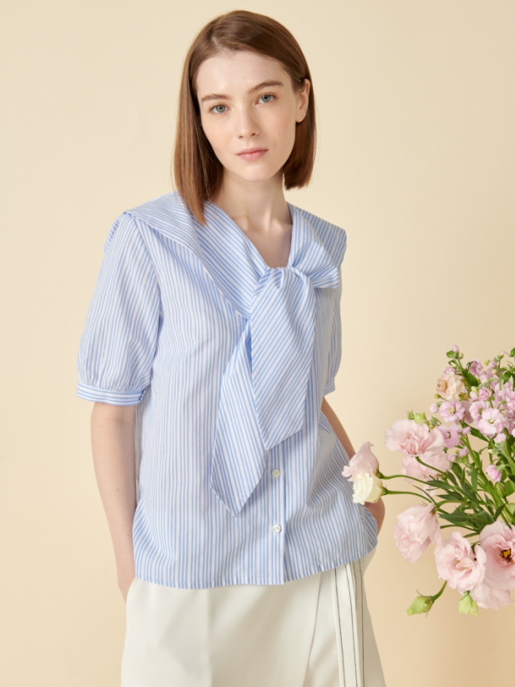 [코엣] 스트라이프 코튼 셔츠 Coett Stripe Cotton Shirt 스카이블루